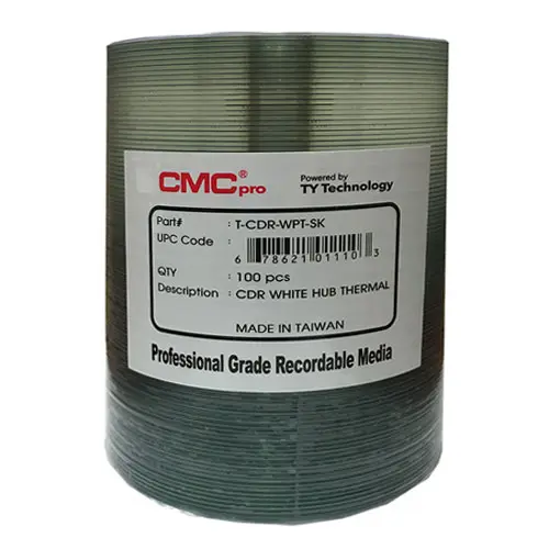 [CMCT-CDR-WPT-SK] CMC CD-R 80 Min. 100/PK Everest Hub PR White (T-CDR-WPT-SK)