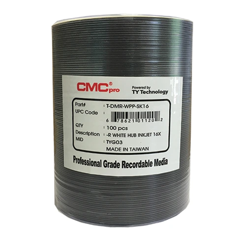 CMC DVD-R 4.7GB 100/SP White Inkjet Hub Printable (T-DMR-WPP-SK16)