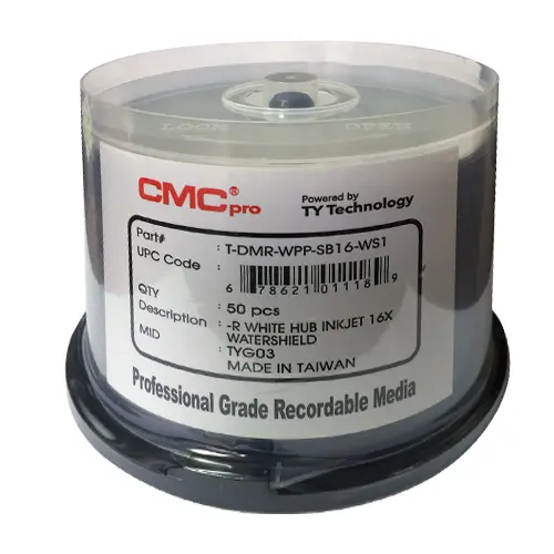 [CMCTDMRWPPSB16W] CMC DVD-R 4.7GB 50/SP IJ PR White Watershield (TDMRWPPSB16W)