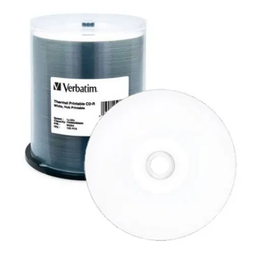 [VER95254] Verbatim CD-R 80 Min, 700MB 52X 100/Spin TH Hub PR White (95254)